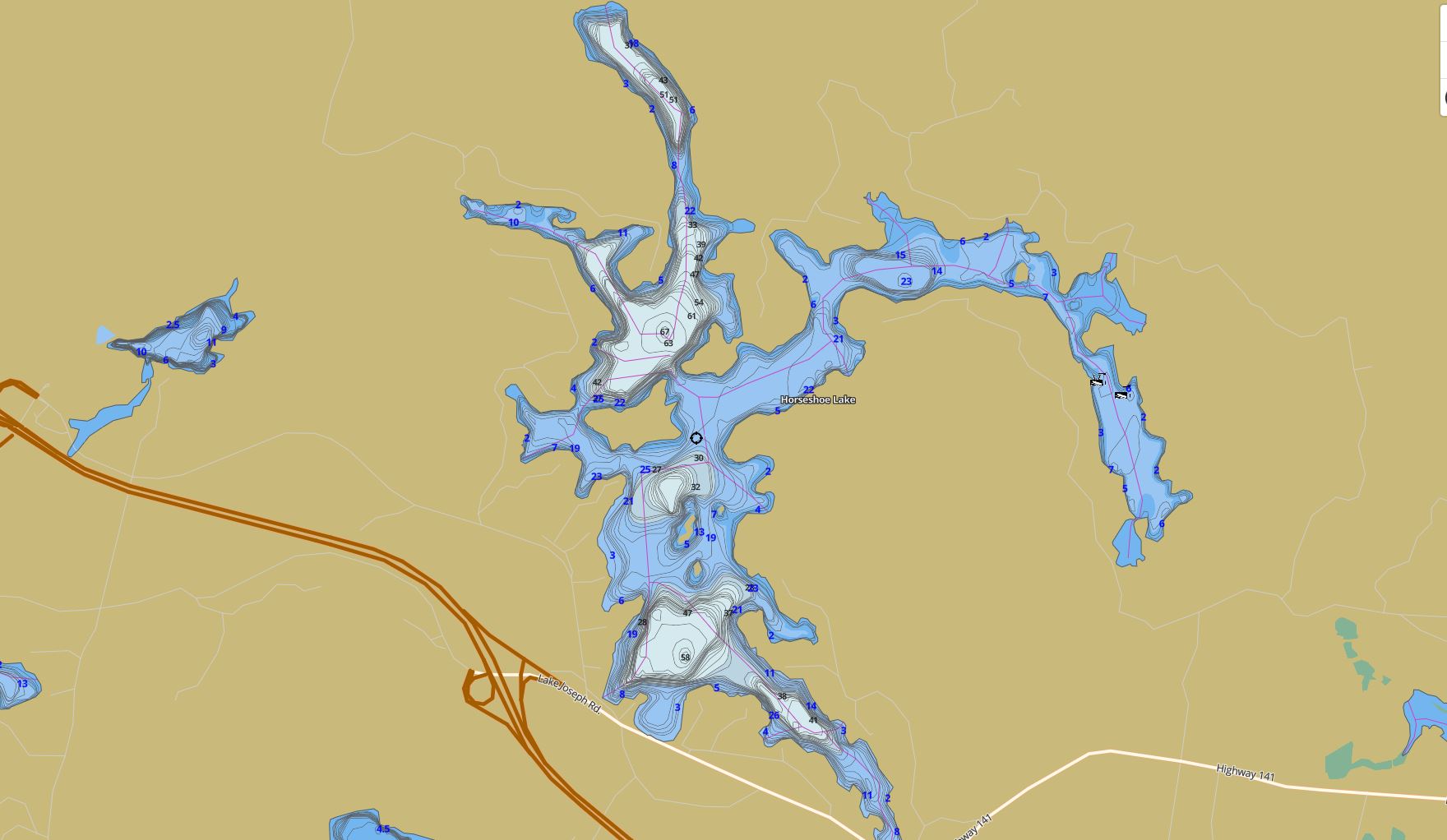 Contour Map of Horseshoe Lake in Municipality of Seguin and the District of Parry Sound